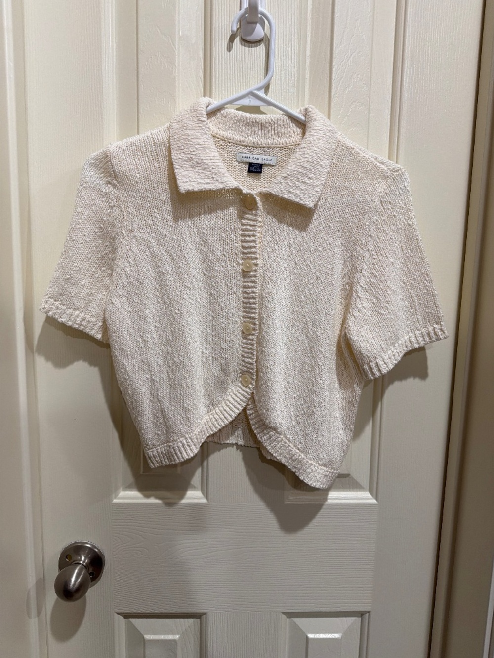 AE Short-Sleeve Collared Button-Up Cardigan